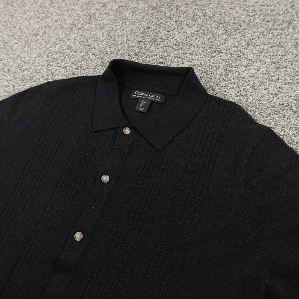 NEW Christian Lacroix Sweater Mens L Black Merino Wool‎ Button Cardigan Knit Top
